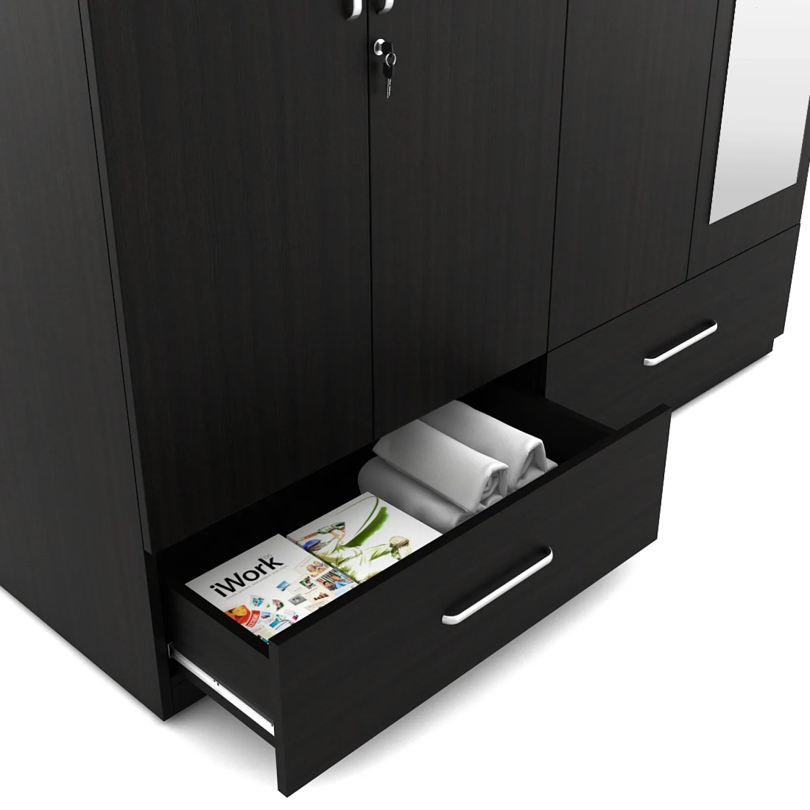 Linden 4 Door Wardrobe With Mirror - Natural Wenge